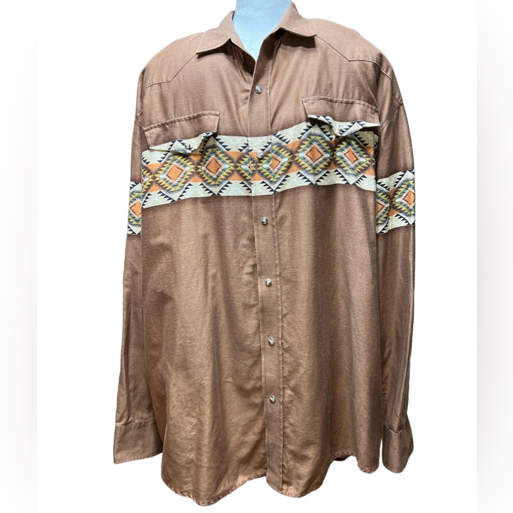 Roper multi Aztec band pattern brown western cowboy shirt pearl snaps size 2XL